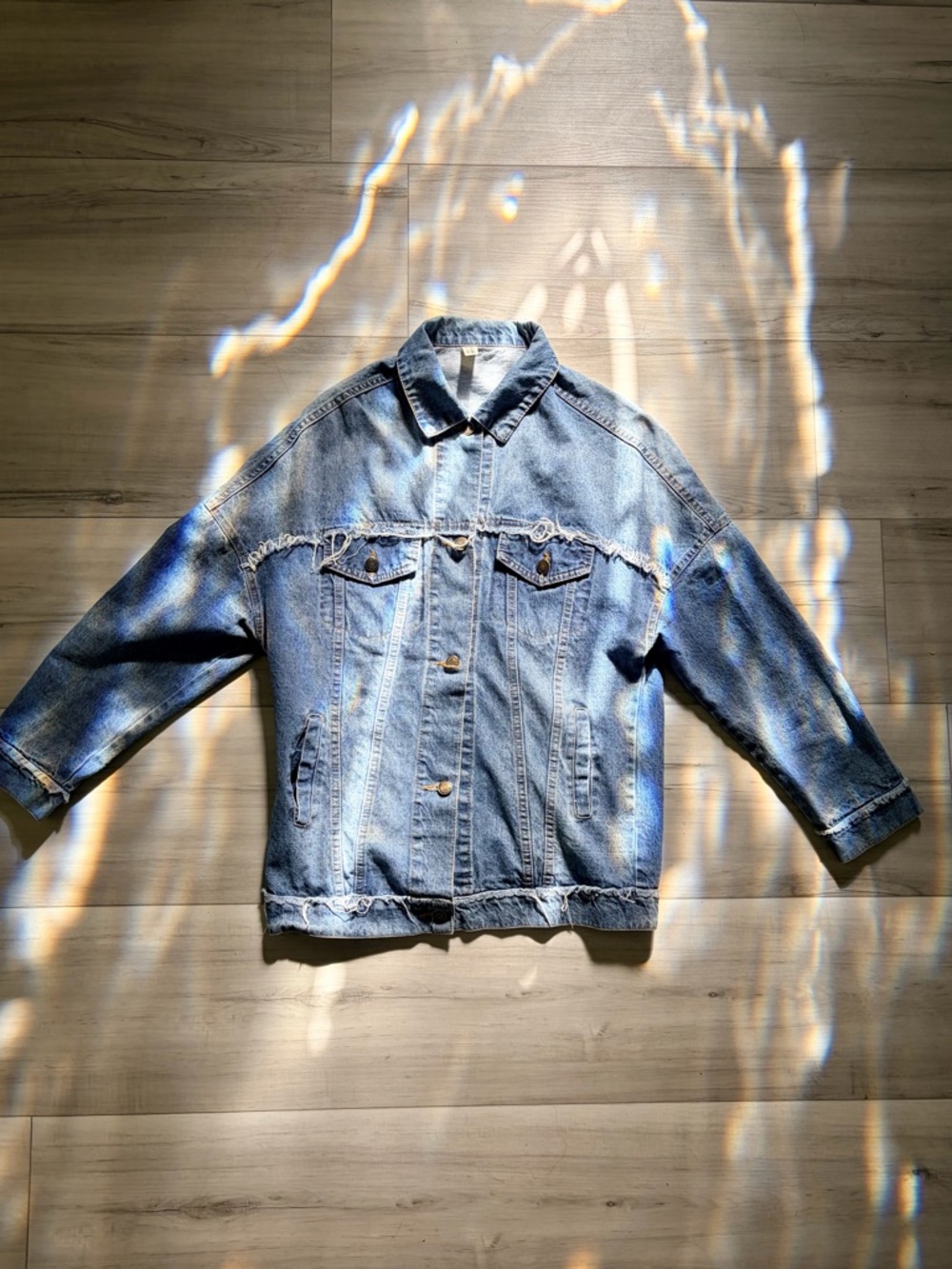 SHEIN Light Blue Distressed Men Denim Jacket Coat Size Small Great Condition